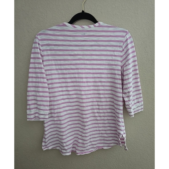 Chico's The Ultimate Tee Pink Henley Pockets 3/4 Sleeve Top Womans Size Medium - Picture 3 of 7